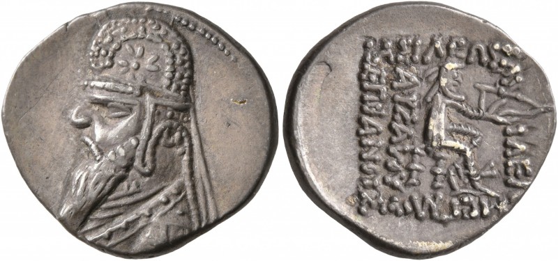 KINGS OF PARTHIA. Mithradates II, 121-91 BC. Drachm (Silver, 20 mm, 4.00 g, 12 h...