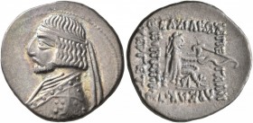 KINGS OF PARTHIA. Arsakes XVI, 78/7-62/1 BC. Drachm (Silver, 21 mm, 4.12 g, 11 h), Rhagai, circa 78/7-68/7. Diademed and draped bust of Arsakes XVI to...