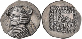 KINGS OF PARTHIA. Orodes II, circa 57-38 BC. Drachm (Silver, 21 mm, 4.00 g, 1 h), Mithradatkart, circa 50-42. Diademed and draped bust of Orodes II to...