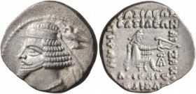 KINGS OF PARTHIA. Phraates IV, circa 38-2 BC. Drachm (Silver, 19 mm, 3.87 g, 11 h), Ekbatana. Diademed and draped bust of Phraates IV to left; being c...