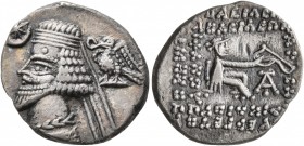 KINGS OF PARTHIA. Phraates IV, circa 38-2 BC. Drachm (Silver, 19 mm, 3.70 g, 12 h), Ekbatana. Diademed and draped bust of Phraates IV to left, being c...