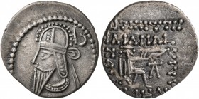 KINGS OF PARTHIA. Vologases VI, circa 208-228. Drachm (Silver, 20 mm, 3.71 g, 12 h), Ekbatana. Diademed and draped bust of Vologases VI to left, weari...