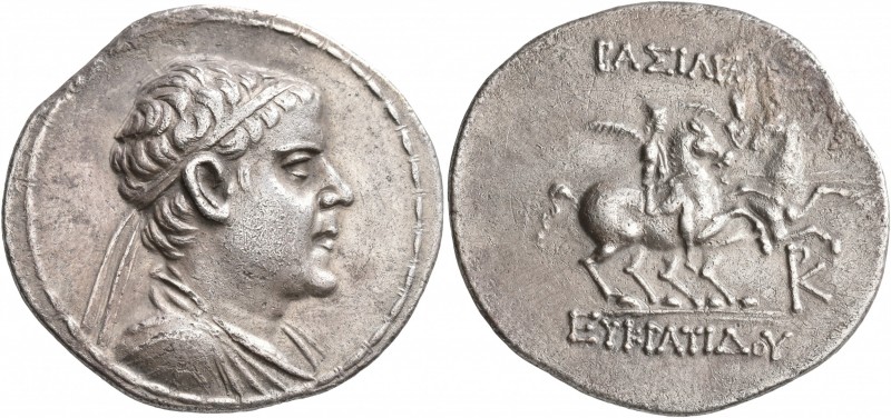 BAKTRIA, Greco-Baktrian Kingdom. Eukratides I, circa 170-145 BC. Tetradrachm (Si...