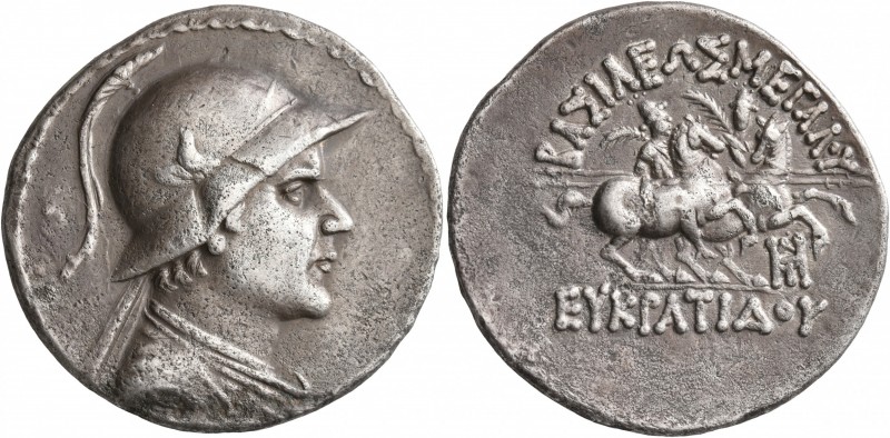BAKTRIA, Greco-Baktrian Kingdom. Eukratides I, circa 170-145 BC. Tetradrachm (Si...