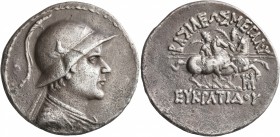 BAKTRIA, Greco-Baktrian Kingdom. Eukratides I, circa 170-145 BC. Tetradrachm (Silver, 33 mm, 16.52 g, 12 h), Baktra, circa 162-145. Diademed and drape...