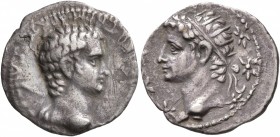 CRETE. Koinon of Crete. Gaius (Caligula), with Divus Augustus, 37-41. Drachm (Silver, 17 mm, 2.49 g, 7 h), 37-41. [Γ ΚΑΙΣΑΡ] ΣΕΒ ΓΕΡΜ ΑΡΧ Μ[Ε]Γ ΔΗΜ ΕΞ...