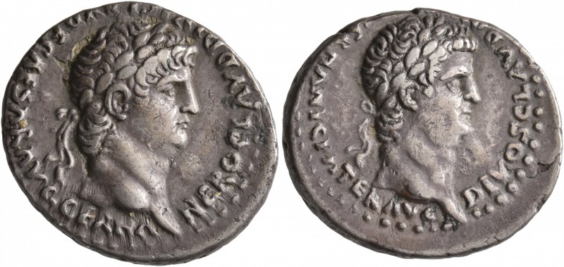 CAPPADOCIA. Caesaraea-Eusebia. Nero, with Divus Claudius, 54-68. Didrachm (Silve...