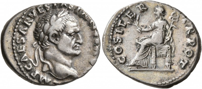 Vespasian, 69-79. Denarius (Silver, 19 mm, 3.44 g, 6 h), Rome, 70. IMP CAESAR VE...