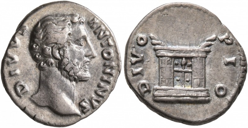 Divus Antoninus Pius, died 161. Denarius (Silver, 17 mm, 3.30 g, 1 h), Rome, str...