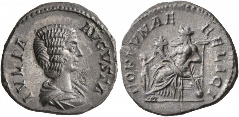 Julia Domna, Augusta, 193-217. Denarius (Silver, 18 mm, 3.38 g, 1 h), Rome, 196-...