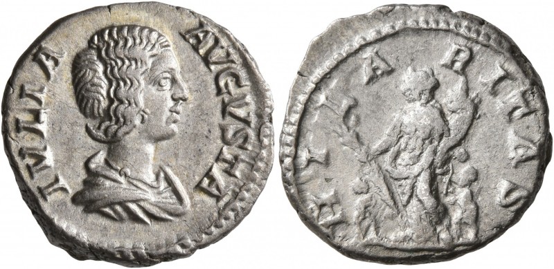 Julia Domna, Augusta, 193-217. Denarius (Silver, 18 mm, 3.67 g, 6 h), Rome, 196-...