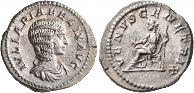 Julia Domna, Augusta, 193-217. Denarius (Silver, 20 mm, 3.13 g, 1 h), Rome, 211-...