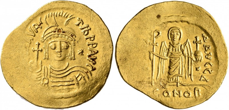 Maurice Tiberius, 582-602. Light weight Solidus of 23 Siliquae (Gold, 23 mm, 4.3...