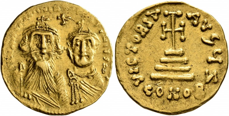 Heraclius, with Heraclius Constantine, 610-641. Solidus (Gold, 20 mm, 4.33 g, 6 ...