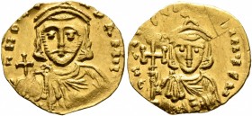 Leo III the "Isaurian", with Constantine V, 717-741. Tremissis (Gold, 16 mm, 1.44 g, 7 h), Syracuse, circa 735-741. n D LЄON P A MЧI Crowned bust of L...