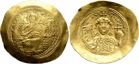 Constantine IX Monomachus, 1042-1055. Histamenon (Gold, 29 mm, 4.43 g, 6 h), Constantinopolis. +IhS XIS RЄX RЄςNANTIҺm Christ, nimbate, seated facing ...