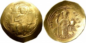 Constantine X Ducas, 1059-1067. Histamenon (Gold, 25 mm, 4.37 g, 6 h), Constantinopolis. +IhS XIS RЄX RЄςNANTҺIm Christ, nimbate, seated facing on squ...