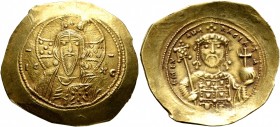 Michael VII Ducas, 1071-1078. Histamenon (Gold, 27 mm, 4.24 g, 7 h), Constantinopolis. Bust of Christ Pantokrator facing, wearing tunic and pallium, r...