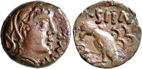 CELTIC, Northwest Gaul. Senones. Circa 100-60 BC. AE (Bronze, 16 mm, 2.67 g, 11 h), Giamilos. GIAMILOS Celticized male head to right. Rev. SIINV Abstr...