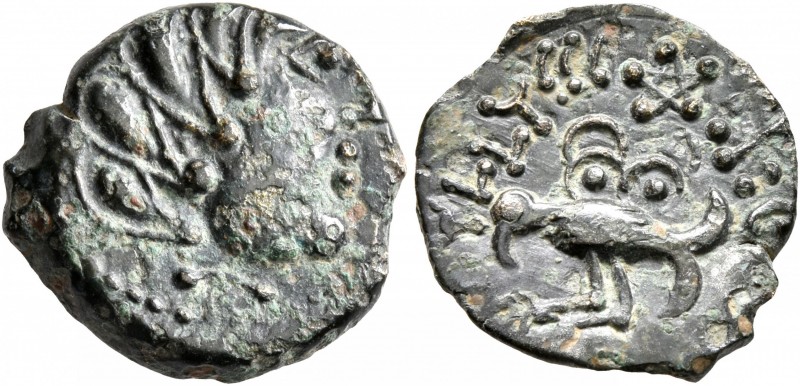CELTIC, Northwest Gaul. Senones. Circa 100-60 BC. AE (Bronze, 15 mm, 2.55 g, 11 ...