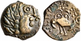 CELTIC, Northwest Gaul. Senones. Circa 100-60 BC. AE (Bronze, 15 mm, 3.52 g, 8 h). Celticized male head to right; before, S ornament. Rev. YLLVCCI Abs...