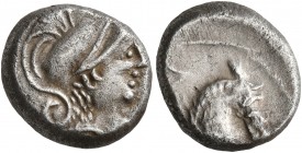 CELTIC, Southern Gaul. Allobroges. Circa 100-75 BC. Drachm (Silver, 12 mm, 2.34 g, 2 h), 'à l'hippocampe' type. Helmeted head of Mars to right. Rev. H...