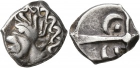 CELTIC, Southern Gaul. Volcae-Arecomici. Circa 118-76/74 BC. Drachm (Silver, 15 mm, 3.15 g), 'à tête négroïde' type. Celticized male head with African...
