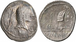 CELTIC, Middle Danube. Eravisci. Mid to late 1st century BC. Denarius (Silver, 20 mm, 2.94 g, 6 h), imitating a denarius of L. Roscius Fabatus of 59 B...