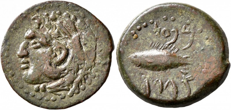 SPAIN. Gadir. 2nd century BC. AE (Bronze, 21 mm, 5.08 g, 7 h). Head of Herakles-...