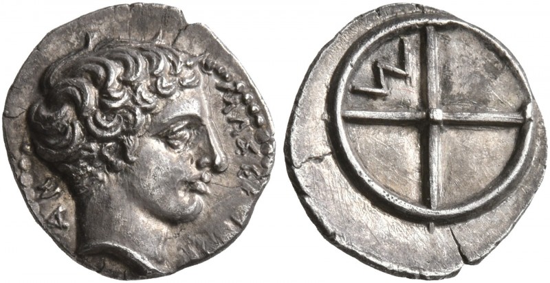 GAUL. Massalia. Circa 410-380 BC. Obol (Silver, 10 mm, 0.79 g). MAΣΣAΛIΩ-TAN Bar...