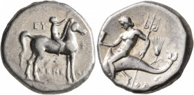 CALABRIA. Tarentum. Circa 272-240 BC. Didrachm or Nomos (Silver, 19 mm, 6.41 g, 5 h), Ey..., Zeneas and Phi..., magistrates. Nude youth riding horse w...