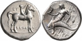 CALABRIA. Tarentum. Circa 272-240 BC. Didrachm or Nomos (Silver, 19 mm, 6.43 g, 10 h), Ey..., Zeneas and Phi..., magistrates. Nude youth riding horse ...
