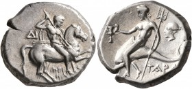CALABRIA. Tarentum. Circa 272-240 BC. Didrachm or Nomos (Silver, 19 mm, 6.50 g, 7 h), Di... and Aristokles, magistrates. Nude rider on horse galloping...