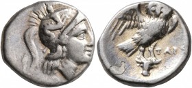 CALABRIA. Tarentum. Circa 272-240 BC. Drachm (Silver, 16 mm, 3.12 g, 7 h), Leon, magistrate. Head of Athena to right, wearing crested Corinthian helme...