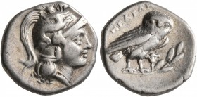 CALABRIA. Tarentum. Circa 272-240 BC. Drachm (Silver, 16 mm, 3.12 g, 12 h), Herakletos, magistrate. Head of Athena to right, wearing crested Corinthia...