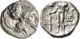LUCANIA. Herakleia. Circa 281-278 BC. Didrachm or Nomos (Silver, 20 mm, 7.86 g, 2 h). [HPAKΛEIΩN] Head of Athena to right, wearing Corinthian helmet a...