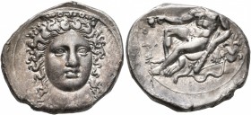 BRUTTIUM. Kroton. Circa 400-325 BC. Didrachm or Nomos (Silver, 23 mm, 7.55 g, 12 h). Head of Hera Lakinia facing slightly to right, wearing stephane o...
