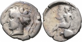 BRUTTIUM. Terina. Circa 440-425 BC. Didrachm or Nomos (Silver, 23 mm, 7.26 g, 9 h). Head of the nymph Terina left, wearing ampyx and necklace, within ...