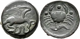 SICILY. Akragas. Circa 415-406 BC. Tetras or Trionkion (Bronze, 23 mm, 10.79 g, 9 h). AK-PA Eagle standing right, holding serpent in talons. Rev. Crab...