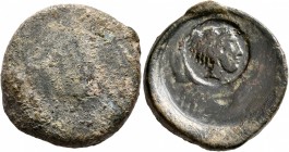 SICILY. Akragas. Punic occupation, circa 405-392 BC. Hemilitron (Bronze, 24 mm, 10.57 g). Blank. Rev. Crab; countermark: head of Herakles to right, we...