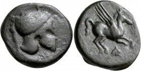 SICILY. Entella. Campanian mercenaries, circa 342-339 BC. AE (Bronze, 20 mm, 7.43 g, 10 h). Campanian helmet to right. Rev. Pegasos flying to right; b...