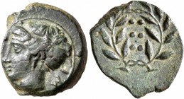 SICILY. Himera. Circa 415-409 BC. Hemilitron (Bronze, 17 mm, 4.81 g, 7 h). IM[E] Head of a nymph to left; before, six pellets. Rev. Six pellets within...