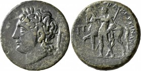 SICILY. Mamertinoi. 220-200 BC. Pentonkion (Bronze, 26 mm, 10.57 g, 11 h). Laureate head of Ares to left; to right, sword in scabbard. Rev. ΜΑΜΕΡΤΙΝΩΝ...