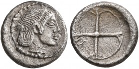 SICILY. Syracuse. Deinomenid Tyranny, 485-466 BC. Litra (Silver, 9 mm, 0.64 g), circa 475-470. Diademed head of Arethusa to right, wearing single-pend...