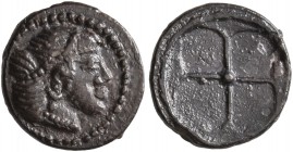 SICILY. Syracuse. Deinomenid Tyranny, 485-466 BC. Litra (Silver, 10 mm, 0.50 g), 475-470. Diademed head of Arethusa to right, wearing single-pendant e...