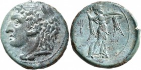 SICILY. Syracuse. Pyrrhos, 278-276 BC. AE (Bronze, 23 mm, 9.64 g, 9 h). Head of Herakles to left, wearing lion skin headdress. Rev. Athena Promachos a...