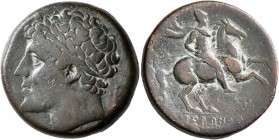 SICILY. Syracuse. Hieron II, 275-215 BC. AE (Bronze, 26 mm, 16.82 g, 5 h). Diademed head of Hieron II to left; behind, ithyphallic herm. Rev. ΙΕΡΩΝΟΣ ...