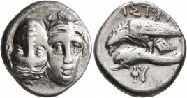 MOESIA. Istros. Circa 280-256/5 BC. Drachm (Silver, 18 mm, 5.08 g, 12 h). Two facing male heads side by side, one upright and the other inverted. Rev....