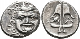 THRACE. Apollonia Pontika. Late 5th-4th centuries BC. Drachm (Silver, 15 mm, 2.67 g, 5 h). Gorgoneion with protruding tongue. Rev. Upright anchor betw...