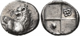 THRACE. Chersonesos. Circa 386-338 BC. Hemidrachm (Silver, 14 mm, 2.28 g). Forepart of a lion right, head turned back to left. Rev. Quadripartite incu...